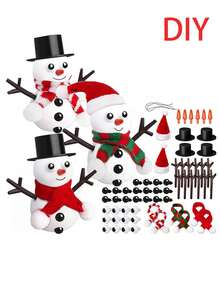 36pcs DIY Christmas Snowman Handmade Button Set, Includes Carrot Nose Buttons, Black Magician Hat Buttons And Pine Tree Buttons, Suitable For Christmas Party Decoration - Multiple Styles - View 2