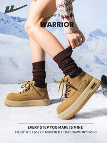 Warrior Fashionable Thick Soled Height Increasing Spring And Autumn Hiking Shoes For Small Stature Boots Ladies Ankle Boot Fleece-Lined Sneakers - Camel - View 8