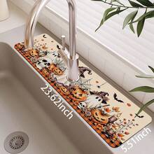 1pc Halloween Faucet Mat, Ghost Design Creates Festive Atmosphere, Bathroom Faucet Splash Guard, Waterproof Anti-Slip Faucet Mat, Kitchen Countertop Accessory, Kitchen Dining Table Accessory, Sink, Moisture-Proof Absorbent Mat, Water-Absorbing Draining Mat, Multi-Functional Absorbent Anti-Slip Mat - Multicolor - View 14