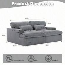 Double Chaise Lounge Chair Indoor Oversized Upholstered Sleeper Cloud Couch Deep Seat Luxury Sofa Bed Sectional Sofa Chaise Loveseat Corduroy Reading Chair For Living Room No Assembly Required Grey - Gris - Ver 3