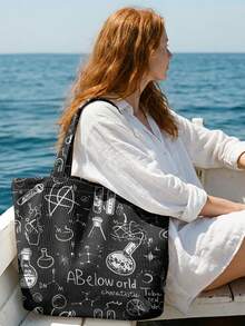 1Pc Chemical Elements All‑Over Print Corduroy Large Capacity Open Top Tote Bag, Holds Books Daily Essentials For Student School Shopping Daily Travel - Multicolor - View 14