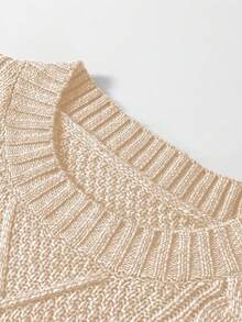 Acelitt Autumn/Winter Plus Size Women's Solid Color Knit Textured Cold Shoulder Plus Size Sweater Dress - Apricot - View 9