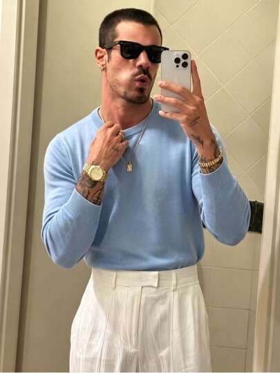 Men's Classic Crew Neck Long Sleeve Sweater, Essential For Business Dinners And Daily Social Gatherings In Autumn/Winter