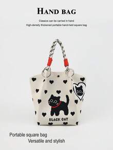 1pc Cute Cartoon Animal Large Capacity Lightweight Handbag, Suitable For Commuting, School, Travel, Portable And Easy To Match With Clothes, All Seasons - Multicolor - View 3