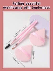 4 Pcs Complete Cosmetic Set, 2 Pcs Professional Pink Eyebrow Brushes Plus 2 Pcs Triangle Velvet Powder Puffs, Even Powder Pickup For Precise Brow Definition And Soft Setting Makeup Finish - Multicolor - View 6