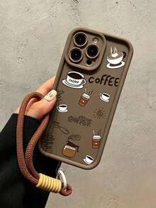 Autumn Fashion Retro Personalized Afternoon Tea Coffee Lanyard: High Bamboo Lens Full Coverage Compatible With Apple 18/18Pro/18ProMax/17/17Pro/17ProMax/16/16Pro/16ProMax/15/14/13/12/11 - Brown - View 3