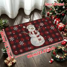 1/2/3件組聖誕主題廚房地墊，法蘭絨材質紅黑格紋雪地卡車圖案，柔軟舒適吸水防滑，可機洗，附防滑底背，適用於玄關、客廳、臥室、廚房、餐廳、浴室、洗衣房、走廊及節日居家裝飾，多功能地板墊 - 彩色 - 查看 15