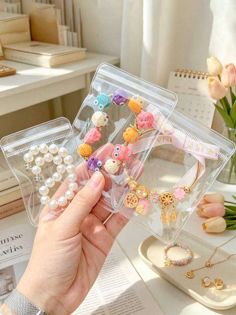 100/30/10pcs PVC Transparent Sealed Jewelry Bags, Jewelry Storage Bags, Small Transparent Jewelry Bags, For Storing Souvenirs. - Multicolor - View 1