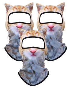 1pc/2pcs/3pcs Unisex 3D Animal Pattern Protective Face Mask Head Cover, Outdoor Fun Water Sports Hat, Sun Protection Animal Head Cover (Cat, Dog Styles), Suitable For Daily Outings, Travel, Hiking, Skiing - Multicolor - View 3