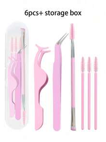 Eyelash Tool Set: Eyelash Curler, Eyelash Tweezers, Eyelash Comb, Eyeliner, Eyebrow Pencil, With Storage Box, Eyelash Extension Tool Set, 6 Pieces - Multicolor - View 9