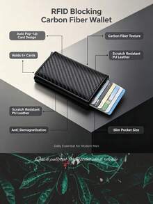 2pcs/3pcs/Set Carbon Fiber Automatic Pop-Up Card Holder Men's RFID Anti-Theft Demagnetization Card Wallet Business Commute Pocket Storage Halloween Christmas Father's Day Birthday Gift Item 1pc, Card Holder Is Main Product, Gift Bag Is Accessory - A - View 11