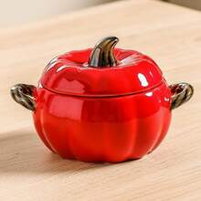 Ceramic Pumpkin Bowl With Lid And Handle, Cute Autumn Orange Pumpkin Design, Suitable For Soup Bowl, Ceramic Container Canister, Perfect For Holding Desserts And Cookies, Halloween/Thanksgiving/Autumn Decor And Gift - View 1