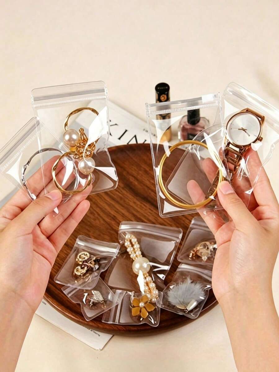 10/30/100pcs Reusable PVC Dust-Proof Jewelry Bags, Suitable For Storing Jewelry, Earrings, Necklaces, Bracelets, Rings And Party Packaging - Clear - View 1