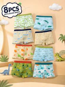 Set 8 buah celana boxer anak laki-laki, motif dinosaurus dan buaya yang lucu, bahan elastis lembut dan nyaman, cocok untuk pemakaian sehari-hari anak laki-laki. - MultiWarna - View 1