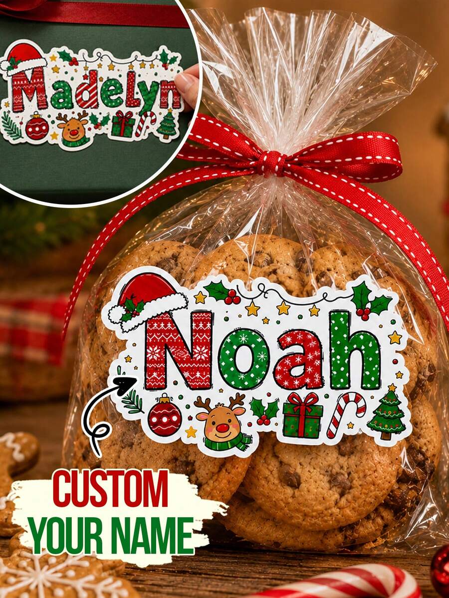 Stiker Huruf Nama Natal Kustom, Label Hadiah Meriah untuk Pembungkus Kado, Tag Hadiah Liburan yang Dipersonalisasi, Stiker Suvenir Pesta Natal yang Disesuaikan, Hadiah Musiman yang Dapat Disesuaikan untuk Keluarga & Teman, Tag Nama Kustom, Gaya Natal, Kantong Makanan Penutup - Gaya F - View 1
