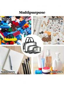 6/3/1pc 3 Sizes Black Transparent PVC Storage Bags, Portable Zipper Children's Toy Storage Bags With Handle, Baby Room Waterproof Storage Bags - Multicolor (Black) - View 7