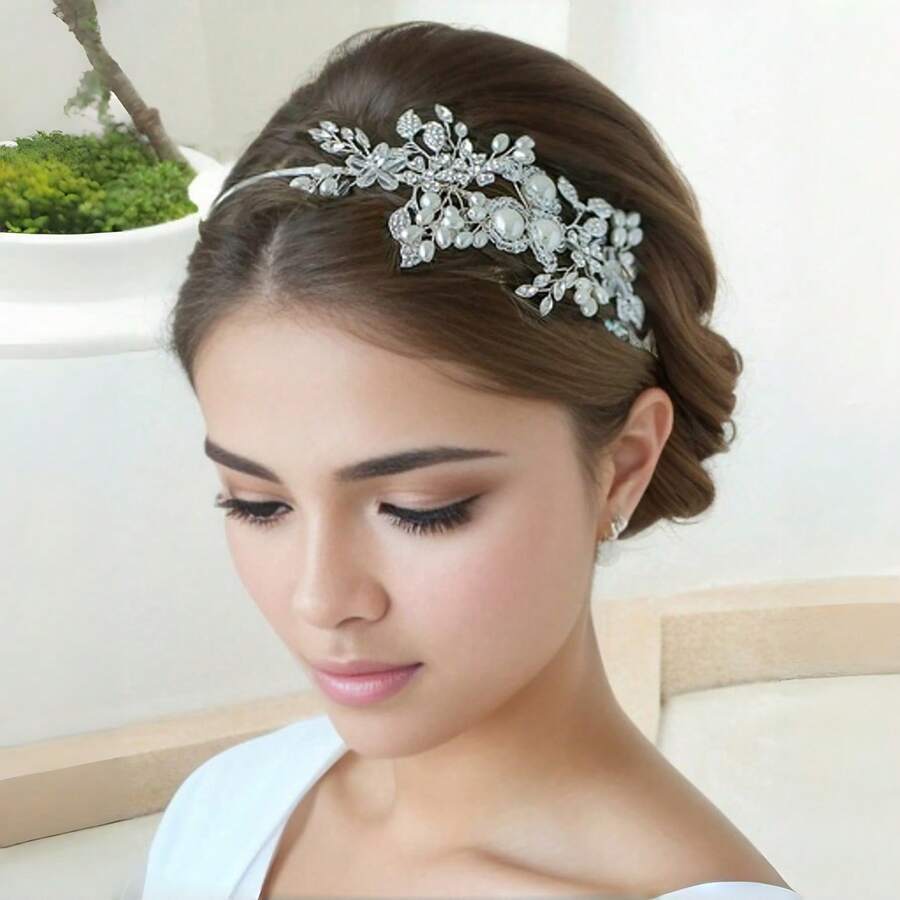 1 buah Bando Pesta Elegan dari Paduan Seng, Aksesori Rambut Pengantin untuk Semua Musim - Perak - View 1