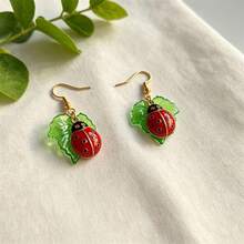 BMOR Cute Spring Summer Insect Dangle Earrings, Enamel Ladybug Bee Green Leaf Drop Hook Earrings, Daily Party Holiday Gift Jewelry For Women Girls - Gold - View 5