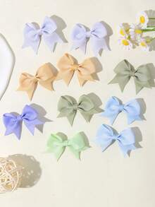 40pcs Morandi Multicolor Cardstock Children's Bow Hair Clips, Ribbed Solid Color Hair Clips, Versatile Hair Clips For Travel And Photography - Mixed color - View 5