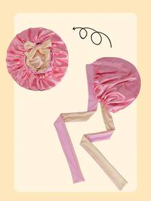 Double Layer Colorblock Satin Sleep Cap Wig Cap - Elastic Hooded Long Sleeve Top, Deep Pink Rose Gold - View 4