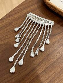1pc Premium Waterfall Tassel Women's Hair Clip, Heavy Rhinestone Inlaid Water Drop Pendant Luxury Banquet Side Hair Accessory - Multicolor - View 5