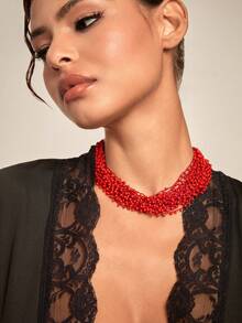 Altistry Handmade Beaded Necklace, Bohemian Style Multilayer Beaded Necklace, Popular In Europe And America - Red - View 6