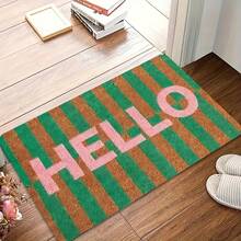 1 Piece Striped Hello Welcome Doormat, Lightweight Crystal Velvet, Housewarming Gift For New Home, Simple All‑Season Floor Mat For Christmas Halloween Party Decor, Non‑Slip Rug For Hallway Kitchen Bathroom Bedroom Garden - A - View 5