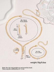 Set Perhiasan Kalung Desain Geometris 5pcs/Set, Cocok untuk Wanita dalam Perjalanan Sehari-hari, Pesta Perjamuan, Perhiasan Elegan dan Mewah - Emas - View 5