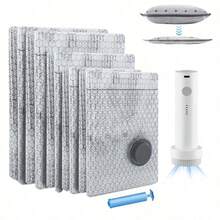 Grup Erik 7pcs Gray Vacuum Storage Bag Set (2s+2m+2l+1 Manual Pump), Suitable For Home, Travel, Moving, Camping - Space-Saving Compression System, Multi-Purpose Vacuum Sealed Bags, Can Store Clothes, Bedding, Seasonal Items - Light Grey - View 2