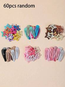60/30/2pcs Star & Teardrop Snap Hair Clips, Cute Colorful Metal Hair Clips For Women, Non-Slip, Suitable For Fine & Thick Hair, Styling Accessory - Multicolor - View 6