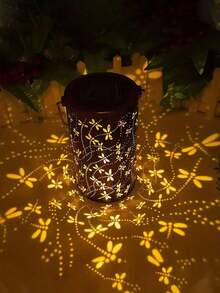 1pc Dragonfly Hollow Solar Projection Lantern, Waterproof Iron Hanging Decorative Light, Suitable For Yard, Garden, Patio, Christmas, Halloween Outdoor Decoration Atmosphere Light - Multicolor - View 7