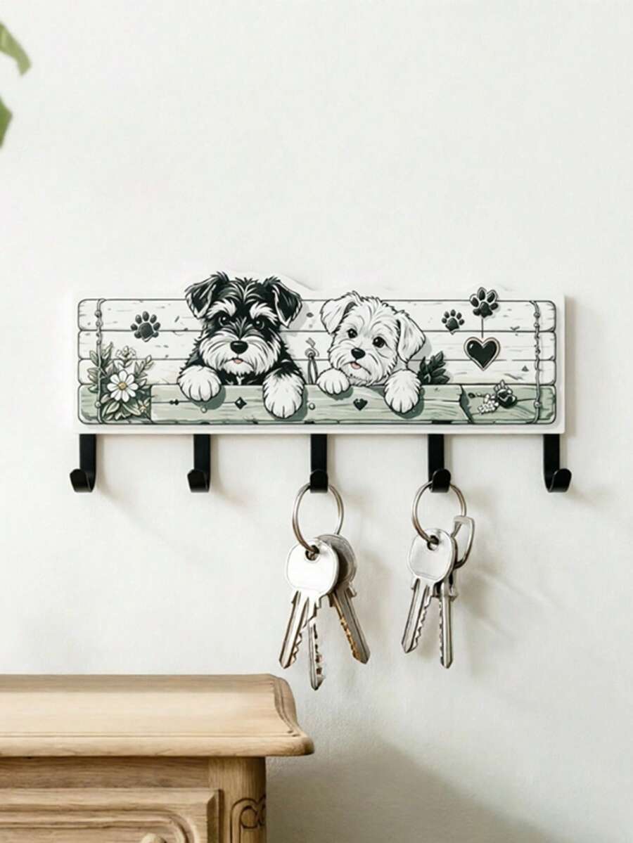 1PC 5‑Hook Rustic Schnauzer Puppy Decorative Key Hook, Farmhouse‑Style Wall Decor For Entryway & Hallway, Wall Storage Organizer For Keys, Dog Leashes, Bags And Hats, Wall Hanger For Entryway, Hallway, Bedroom, Gift For Pet Lovers - View 1