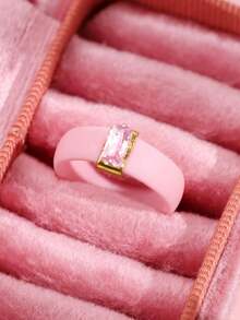 7-1pc/Set Fashionable Luxurious Personalized Minimalist High-End Elegant Unique Exquisite Square Colorful Zirconia Silicone Rings For Women Daily Wear Holiday Party Jewelry - Multicolor - View 12