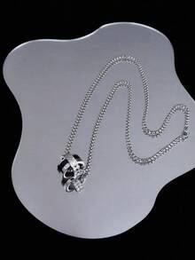 CCO European And American Style Hip-Hop Double Ring Pendant Necklace, Unisex Necklace With Zirconia Decoration, Fashionable Accessory Suitable For Any Occasion, Perfect Gift For Family And Friends, Suitable For Daily Wear - Black - View 10