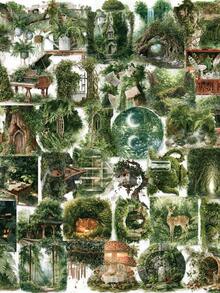 50pcs Forest-Themed Green Stickers, Transparent PET Creative Decorative Stationery Sticker - Black - View 1