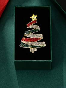 Spiral Colorful Rhinestone Christmas Tree Brooch, Red And Green Rhinestone Star Shape, Versatile Lapel Accessory For Coats, Scarves, Backpacks, Christmas Holiday Gift Item (Includes Gift Box) - A - View 9