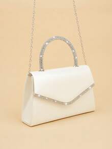 REMANLAND Shiny Elegant Minimalist White PU Solid Color Women's Rhinestone Handbag For Party, Wedding, Gathering, Ball, Valentine's Day, Date - White - View 3