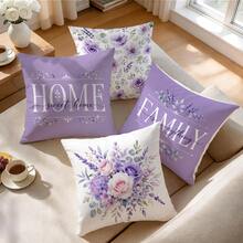 4pcs/1pc Floral & Text Pattern Pillow Covers, Single-Sided Printed Pillow Covers, Suitable For Living Room, Bedroom, Home Decor, All-Season Pillow Covers - Multicolor - View 5