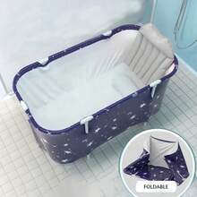 1pc Classic Folding Bathtub, Enhanced Support & Durability, 63.4 Gallon Water Capacity, Star & Moon Pattern Design, Portable Adult Spa Soaking Tub With Standard Backrest, Space-Saving For Home And Small Bathrooms - Multicolor - View 1