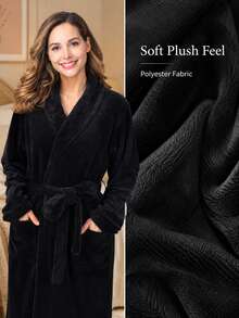 Women's Soft Lapel Tie Waist Double Pocket Comfortable Loungewear, Lightweight Fluffy Bathrobe Style Long Robe, Suitable For Autumn/Winter - Multicolor - View 4