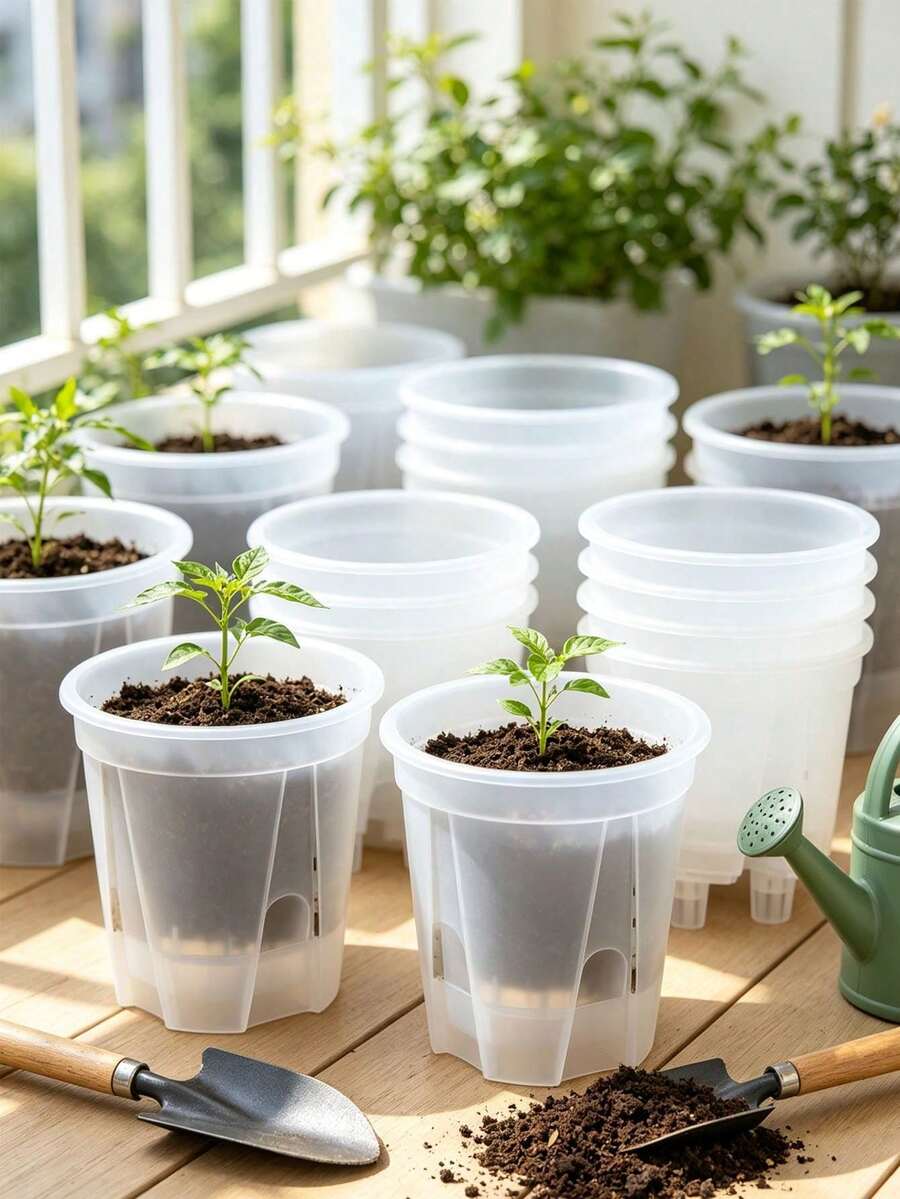 Self-Watering Orchid Pot, Root Control & Breathable, With Drainage Holes, White Transparent Specialized Pot, Suitable For Indoor And Outdoor Planting; Round Shape, Includes Matching Accessories, Features Self-Watering Function - Flower Pot - View 1