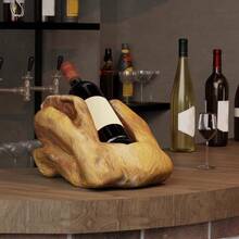 Vintage Solid Wood Wine Bottle Holder For Bar, Living Room, Kitchen. Natural Wood, Irregular Single-Tank Wine Holder - Wood - View 5