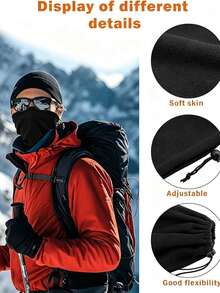 2pcs Black Fleece Winter Balaclava Neck Warmer, Windproof Warm Face Mask, Multi-Purpose Elastic Thermal Neck Scarf, Unisex, Suitable For Outdoor Skiing, Cycling, Running, Motorcycle, Snow Cold Weather Protection Headwear - Multicolor - View 4