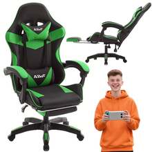 Gaming Chair Reinforced Backrest, Office Chair With Adjustable Footrest, Headrest And Lumbar Support, Comfortable For Entertainment And Office Use - Green - View 2