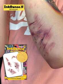 1 Kit Temporary Tattoos, Fake Tattoos, Waterproof, Authentic Tattoo Look, Halloween Scar, Blood Injury Cut Scratches Stitches, Scary Makeup, Colorful, Easy To Apply And Remove, Men, CSD029 - Multicolor - View 7