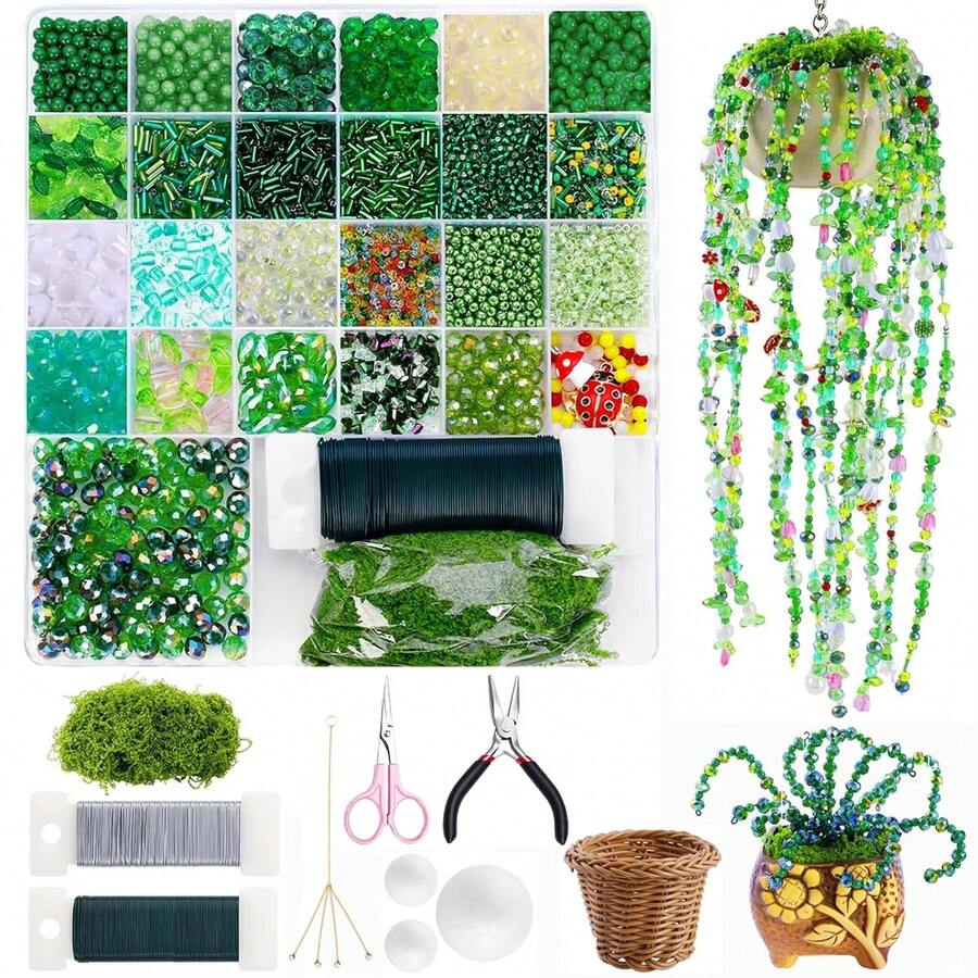 QIAO 5,422pcs Beaded Flower Pot Set, Beaded Set (Includes Instructions), Leaf-Shaped Beads, Flower-Shaped Beads, Suitable For DIY Jewelry Making