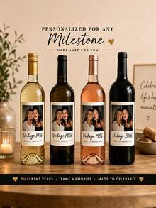 1-10pcs Custom Wine Bottle Labels, Personalized DIY Wine Bottle Stickers, Designed With Birthday Celebrant's Name And Birth Date. Stick On Red Wine Or Champagne Bottles To Create An Eye-Catching Visual Focal Point And Instantly Enhance Party Photo - Multicolor - View 7