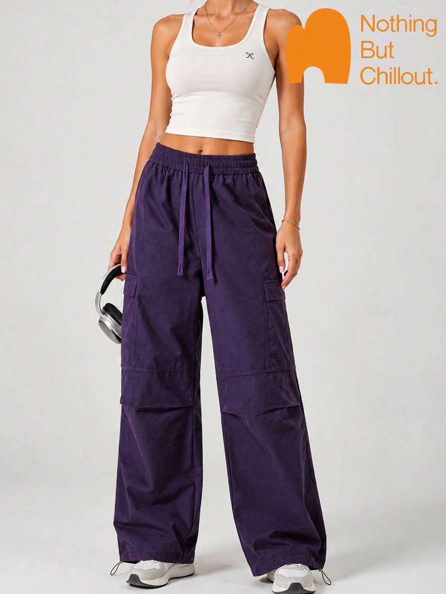 NBCT Women's Outdoor Hiking Cargo Pants With Patch Pockets, Drawstring Waist And Cuffs, Versatile Functional Sports Long Pants For Camping And Hiking - Purple - View 1