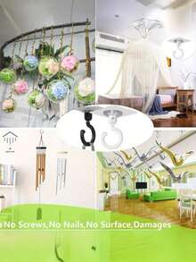 1/4/5/8pcs 360° Rotatable Self-Adhesive Ceiling Hooks, Strong Load-Bearing, No Drilling Installation, Suitable For Wind Chimes, Hanging Plants, Lamps, Home Decor, Sunshade Nets, Mosquito Nets, Multi-Purpose Wall Hooks For Home, Kitchen, Bathroom - Multicolor - View 5