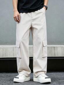Men's Cargo Pants With Pockets Straight Leg Casual Long Pants - Beige - View 1